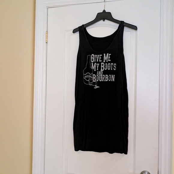 Black Graphic Tank Top Boots And Bourbon Tank Dress Size Medium - Picture 1 of 4